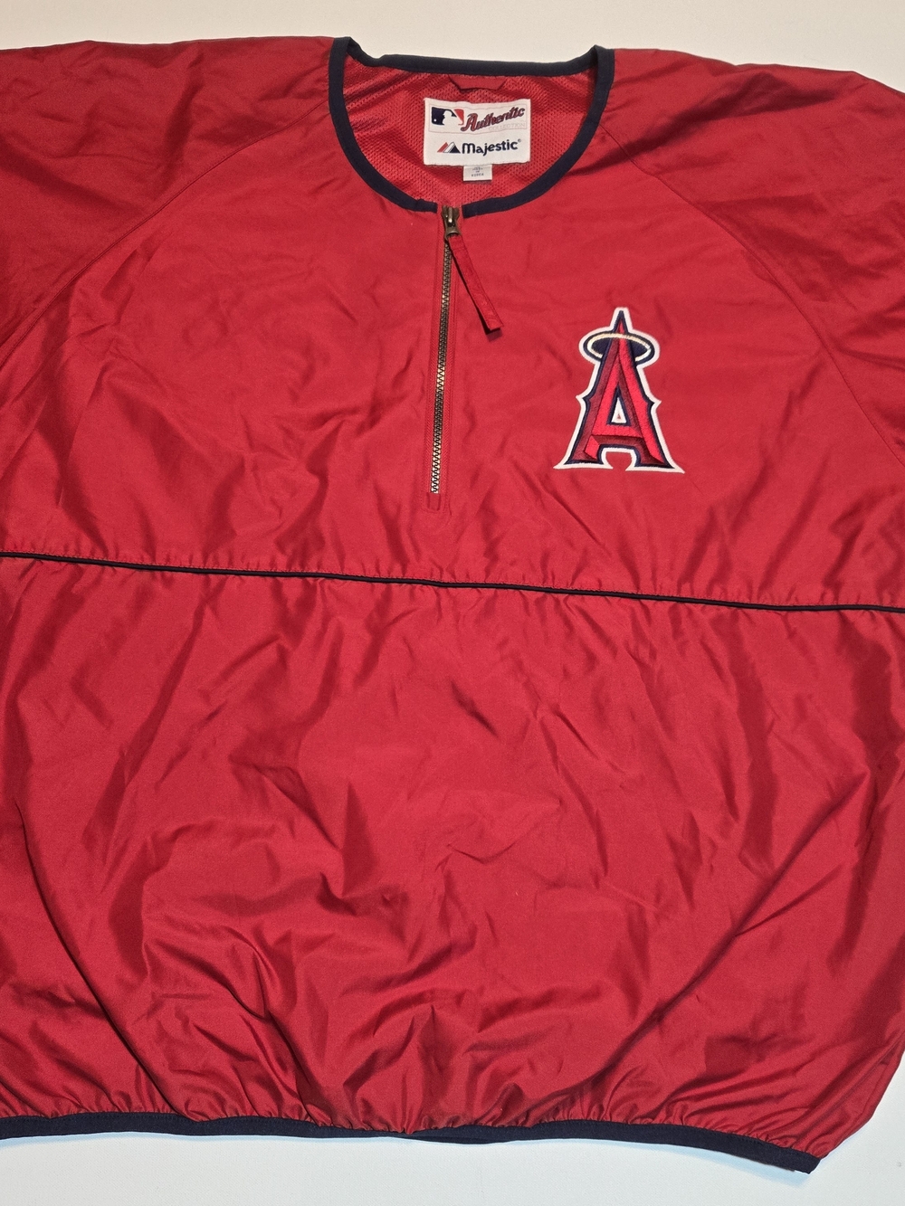 Majestic  MLB Red Los Angeles Angels Half-Zip Authentic Warm Up with Navy Trim